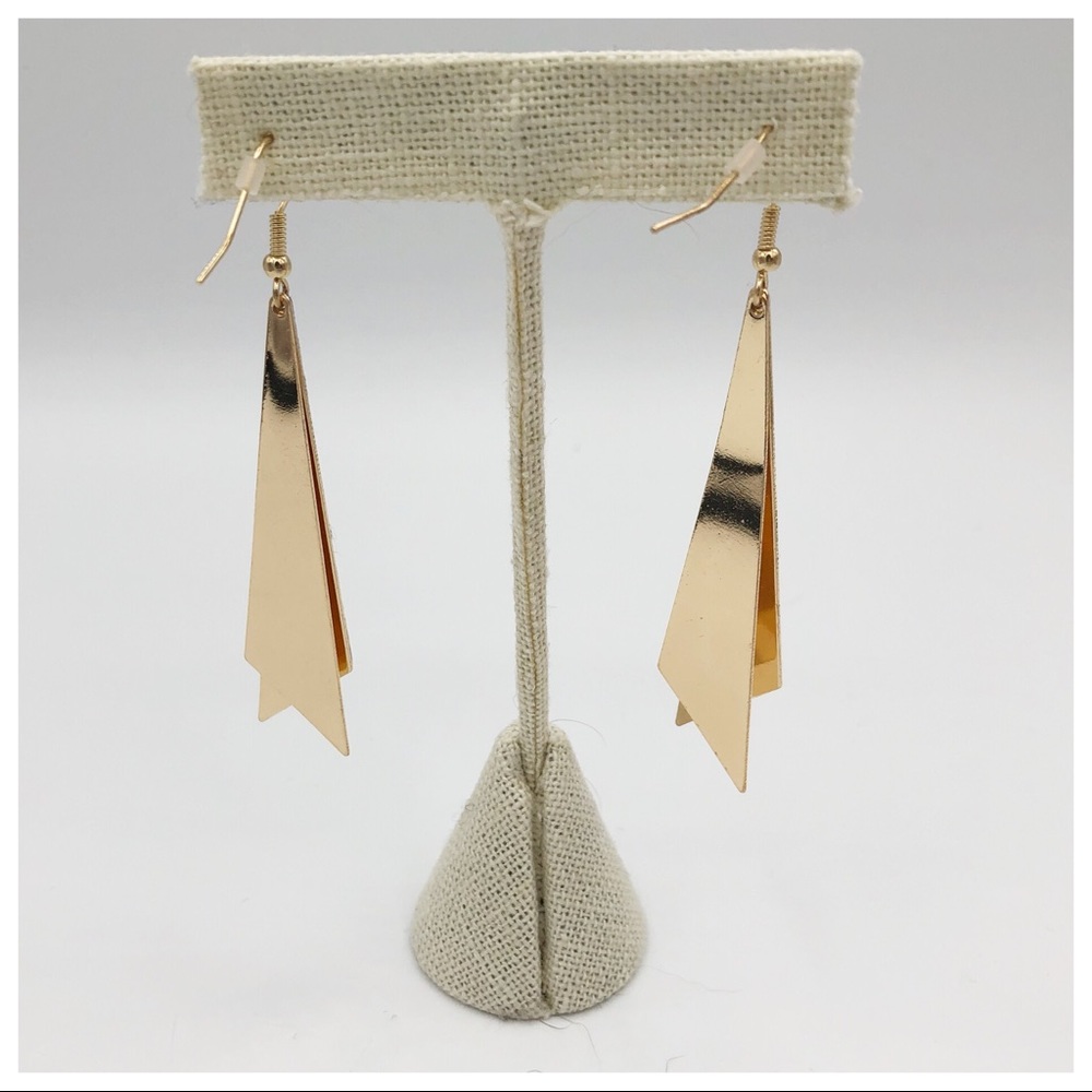 NEW GOLD SILVER SANDED DROP TRIANGLE EARRINGS - Picture 3 of 5